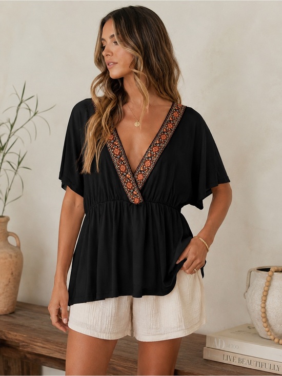 BloomChic Tops - BloomChic Black Boho Embroidery chic western top plus size 18 - 20
